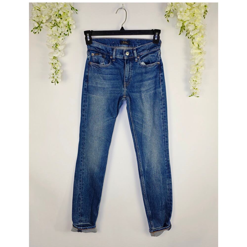 Polo Ralph Lauren Tompkins Mid Rise Skinny Jeans 25 Blue Stretch Soft Denim
